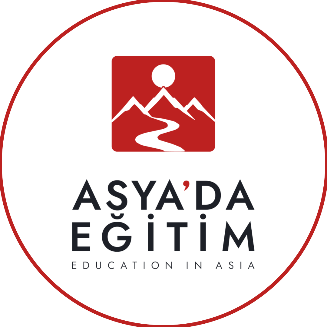 Beyaz daire üzerinde kırmızı mühür ve koyu Asya'da Eğitim yazısı